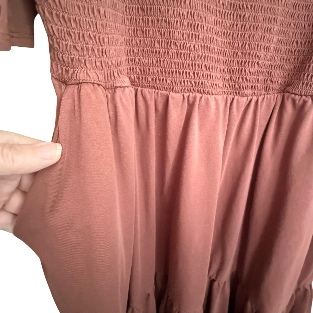 Torrid Brown Smocked Mini Dress Plus Size 2X Tiered Flutter Slv Cottagecore Boho - Picture 5 of 10